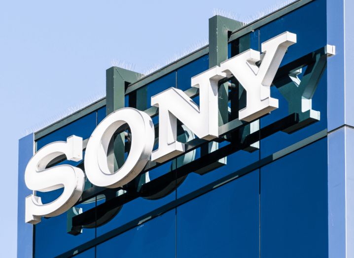 The Sony logo on the front of an office building.