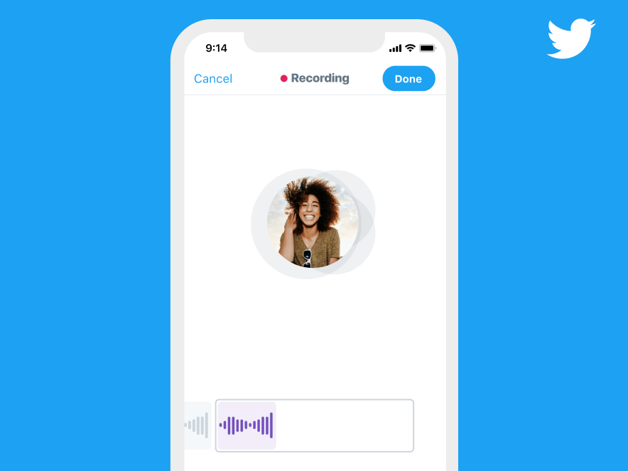 A rendering of an iPhone screen showing a user recording a voice clip.