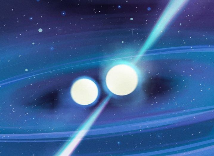 An illustration of the newly discovered pulsar as part of a binary system.