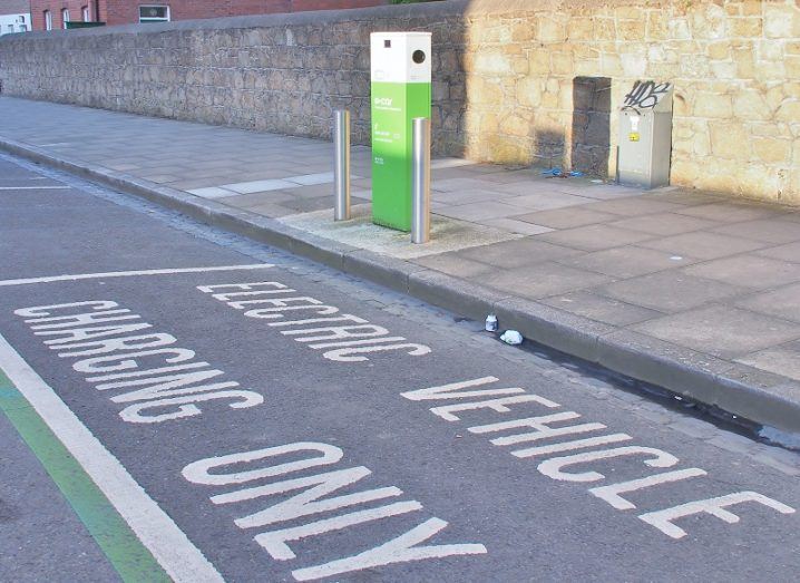 An EV charging space on the side of a road in Ireland.