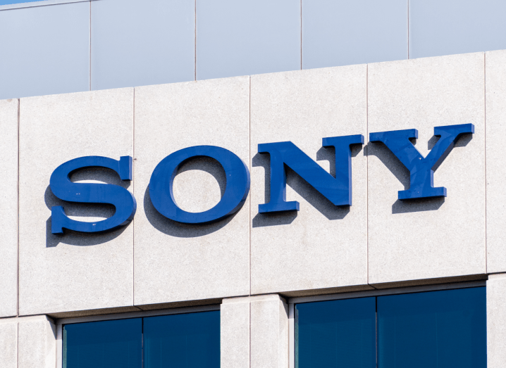 The Sony logo on the front of an office building.