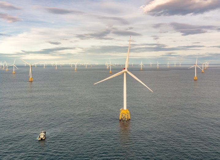 Aerial view of the Beatrice offshore windfarm off the Scottish coast.