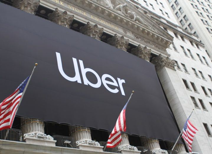 Uber sign outside the New York Stock Exchange.