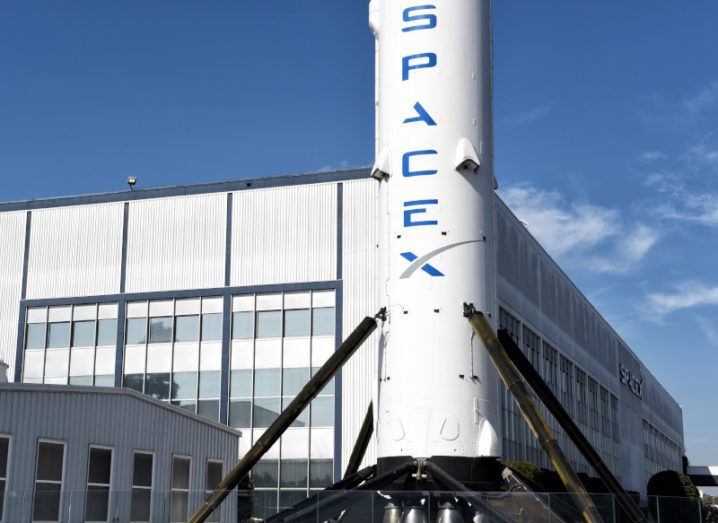 A Falcon 9 Booster rocket at SpaceX in Hawthorne, California.