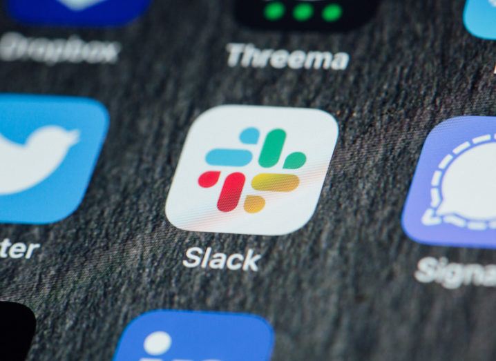 Close-up of Slack app icon on a smartphone home screen.