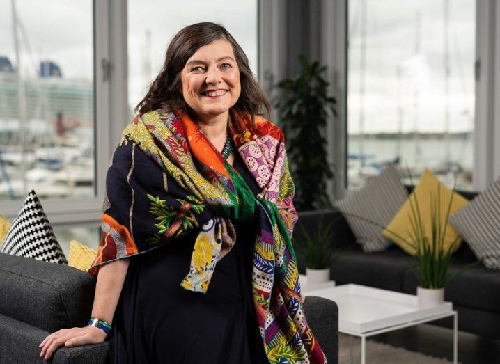 Chief executive of Starling Bank, Anne Boden, stands in an office space.