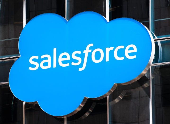 Salesforce sign on its headquarters in San Francisco.