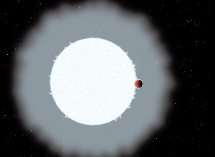 An artist’s impression of WASP-33b, which looks like a bright circle against the black setting of space.