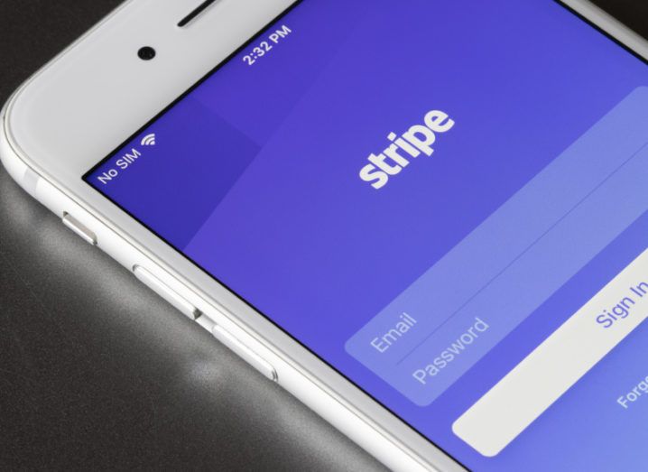 An iPhone showing a log-in screen for Stripe.