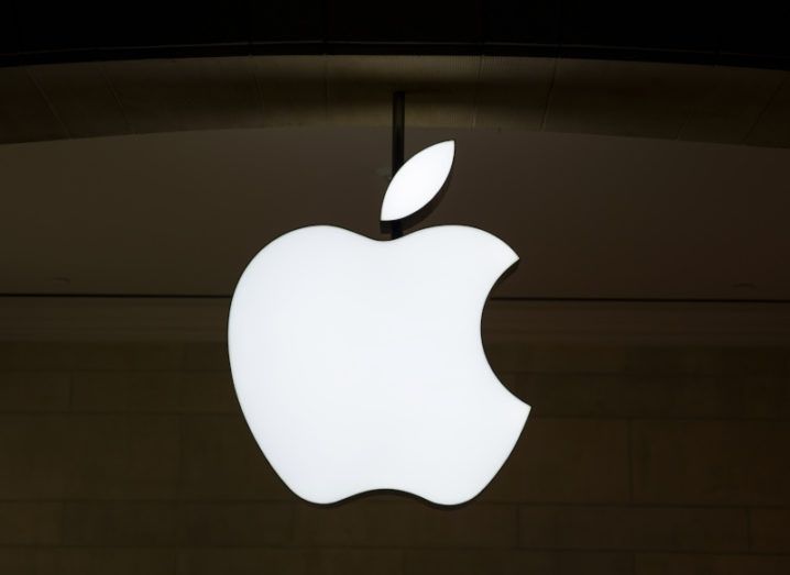 The Apple logo from one of the company’s stores in New York City.