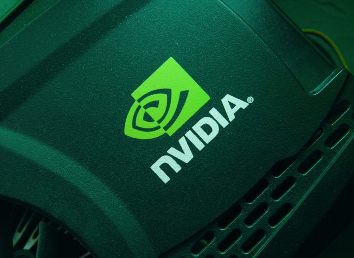 The Nvidia logo is shown on some of its hardware, most likely a video card. There is a green hue over the image.