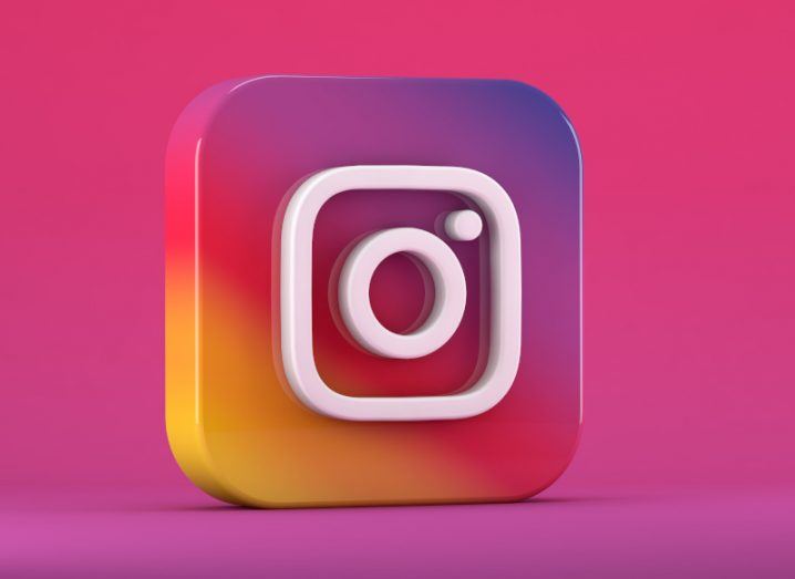 The Instagram logo on a pink background.