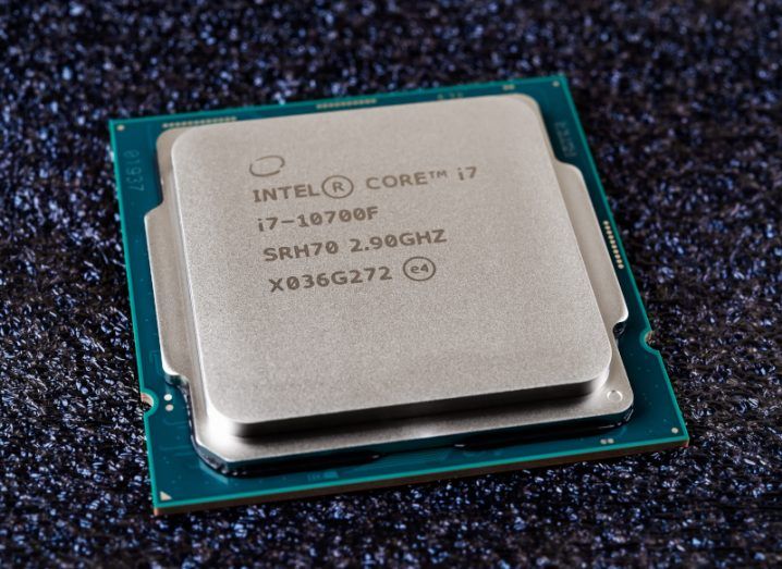 An Intel 10th generation i7 processor, viewed up close.