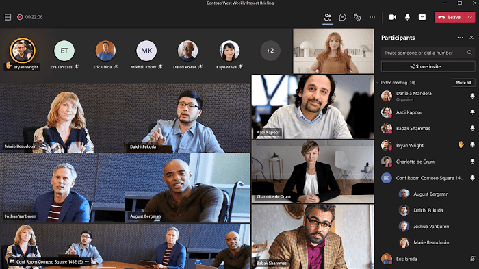 A screenshot of a Microsoft Teams view with intelligent cameras showing multiple people.