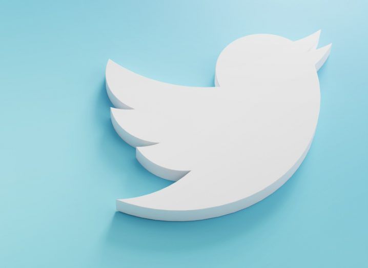 Twitter bird logo in white with a light blue background.