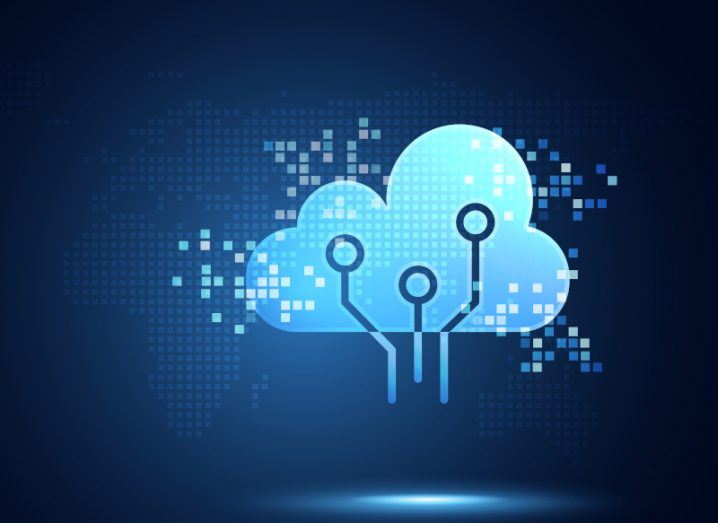 A futuristic blue cloud with a pixelated design around it, symbolising digital transformation.