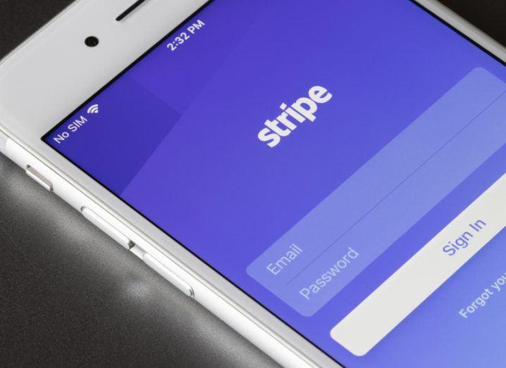 Stripe app sign-in page on a white smartphone screen.