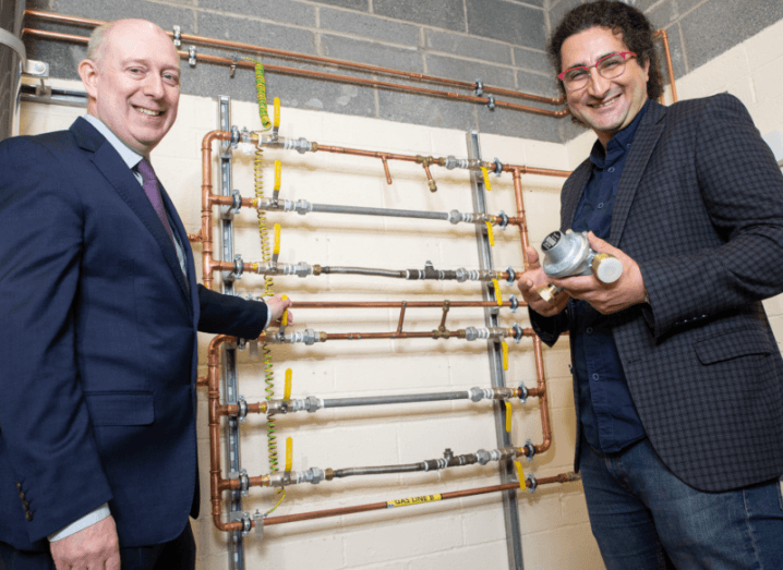 Liam Nolan and Ali Ekhtiari at Gas Network Ireland's facility in Dublin working on hydrogen energy project.