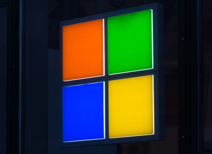 Microsoft logo. Four squares coloured in orange, green, blue and yellow make one big square.