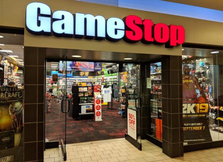 GameStop logo over a store entrance.