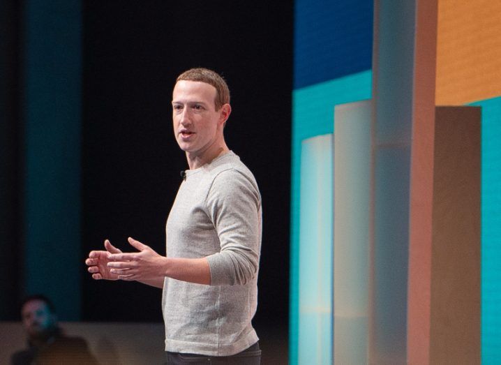Meta CEO Mark Zuckerberg at a Facebook event in 2019, speaking on a stage.