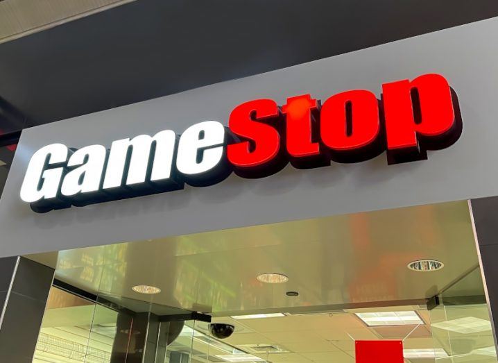 GameStop store front with sign and logo.