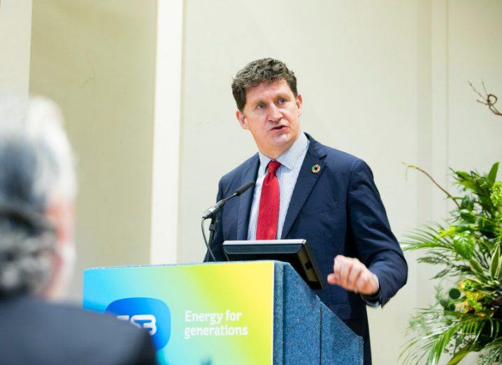 Minister for the Environment, Climate and Communications Eamon Ryan, TD, speaking at an ESB emissions strategy event.