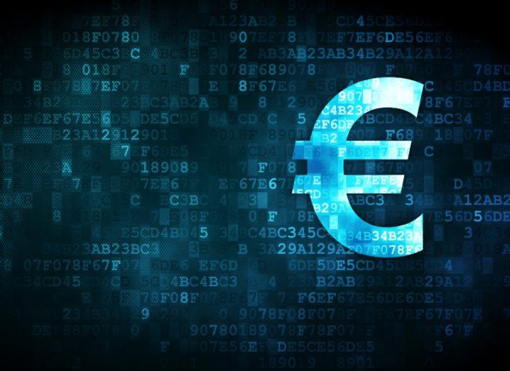 The euro symbol amid an assortment of letters and numbers signifying digitalisation.