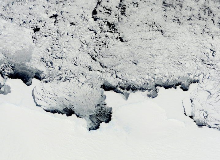 Satellite view of Antarctica from 2011, with visible ice sheets.