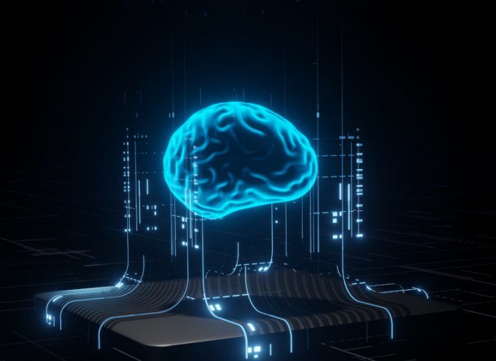 Concept of an AI brain on top of a microchip.
