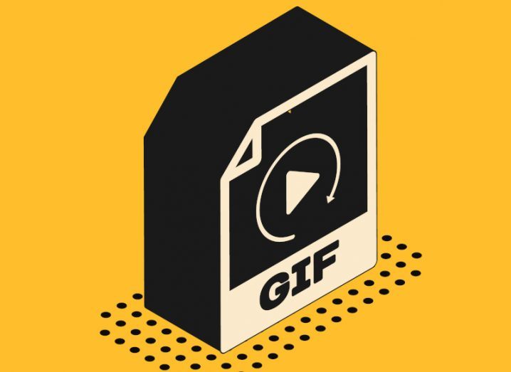 Illustration of a GIF in the shape of a floppy disk against a yellow background.