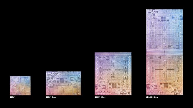 The four Apple M1 processors kept side by side.