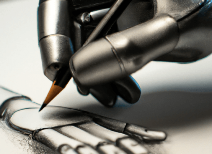 AI drawing of a robot drawing a robotic hand.
