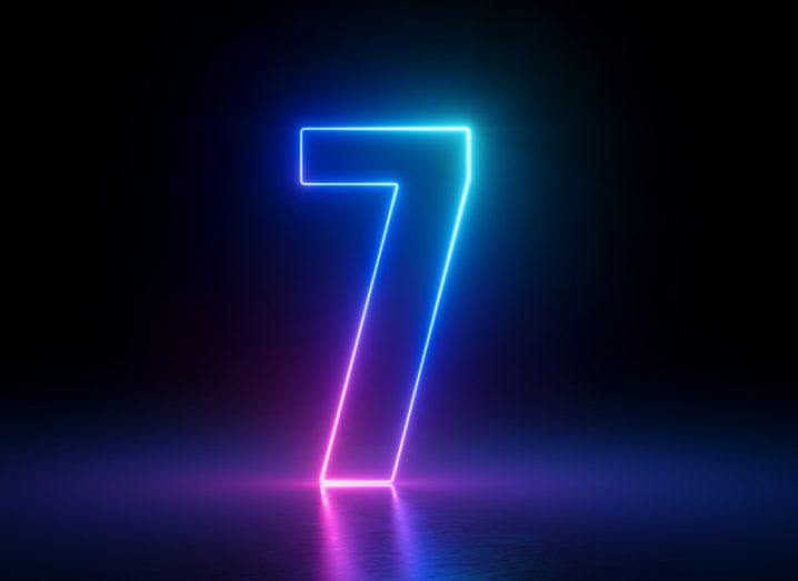 The number seven in shades of neon blue.