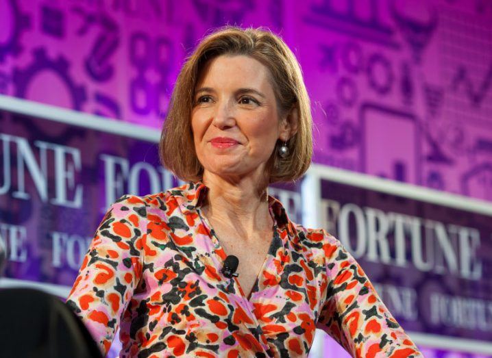 Photo of Sallie Krawcheck speaking at an event with the Fortune logo in the background.