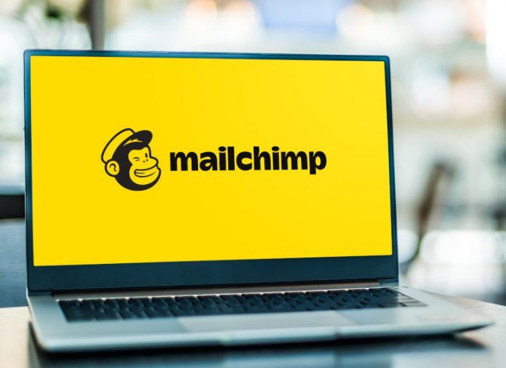 Mailchimp logo on a laptop screen.