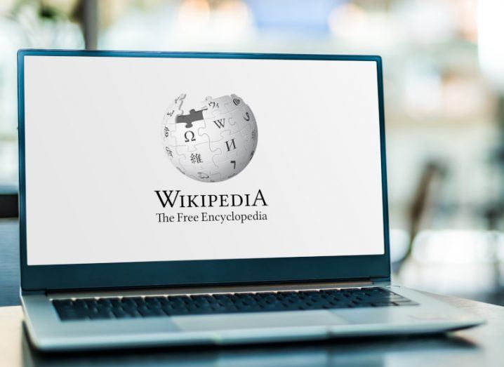 Laptop screen with the Wikipedia logo on it.