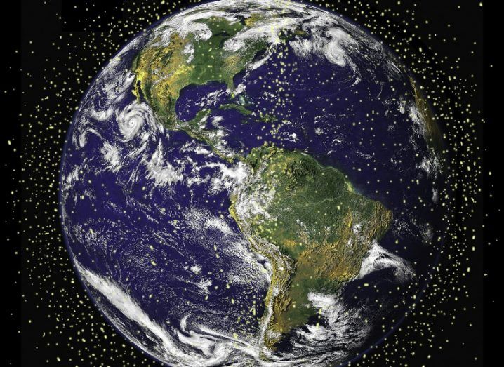 An illustration to show the number of satellites orbiting Earth.