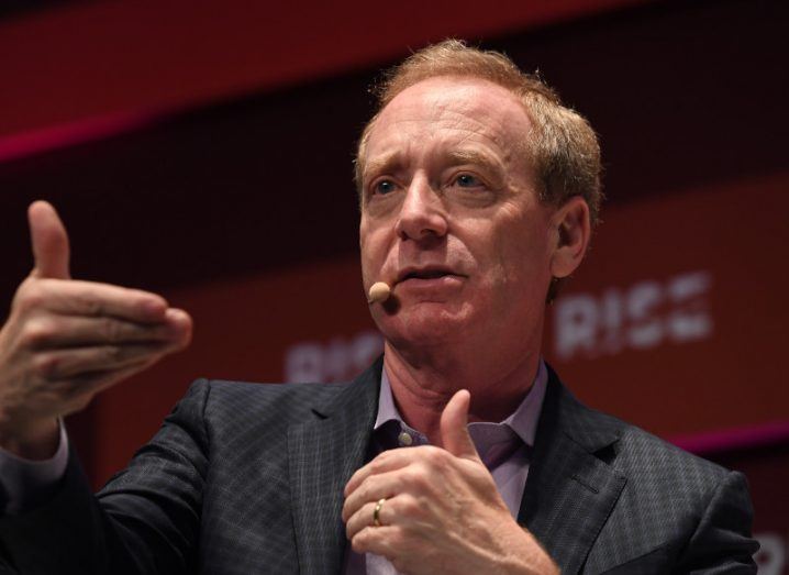 Microsoft president Brad Smith speaking at a RISE event in 2018.