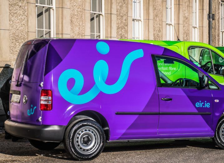 A van with the Eir logo printed on it.
