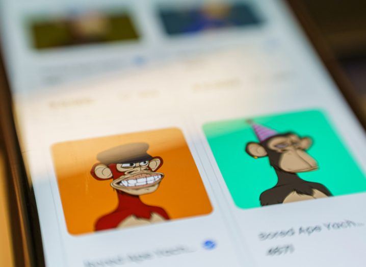 Close-up of images of cartoon apes on a smartphone screen.