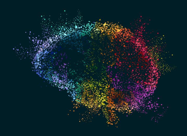 Illustration of a brain made up of points in many different colours, signifying a general artificial intelligence.