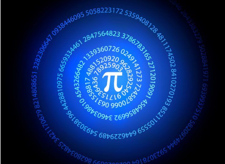 Illustration of a white pi symbol with a spiral of numbers around it, representing the digits of pi.