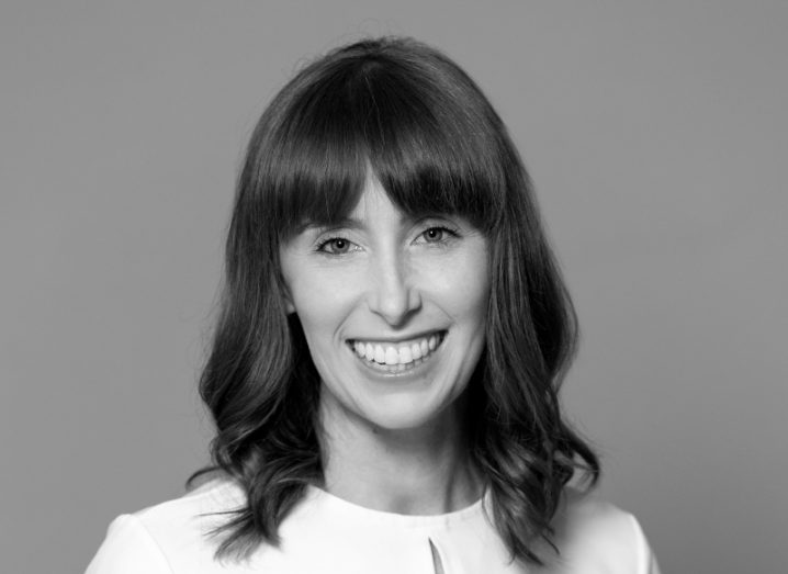A black and white headshot of Niamh Vianney Muldoon, CISO of Fenergo.