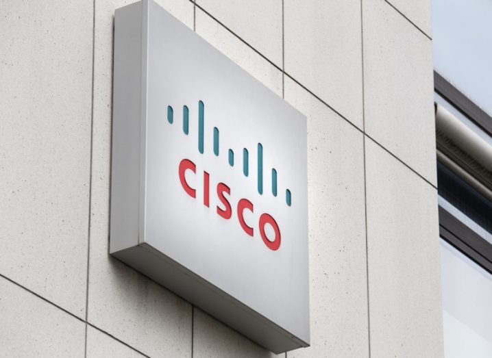 The Cisco logo on the side of a building.