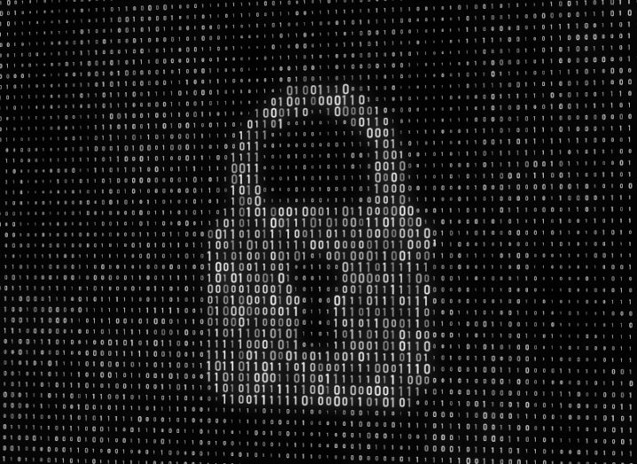 A white padlock outline against a black backdrop. The whole picture is overlaid with binary code.
