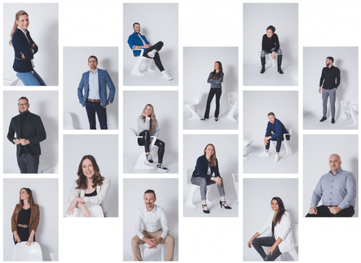 A grid of images featuring people who work at Neusta Consulting posing for headshots.