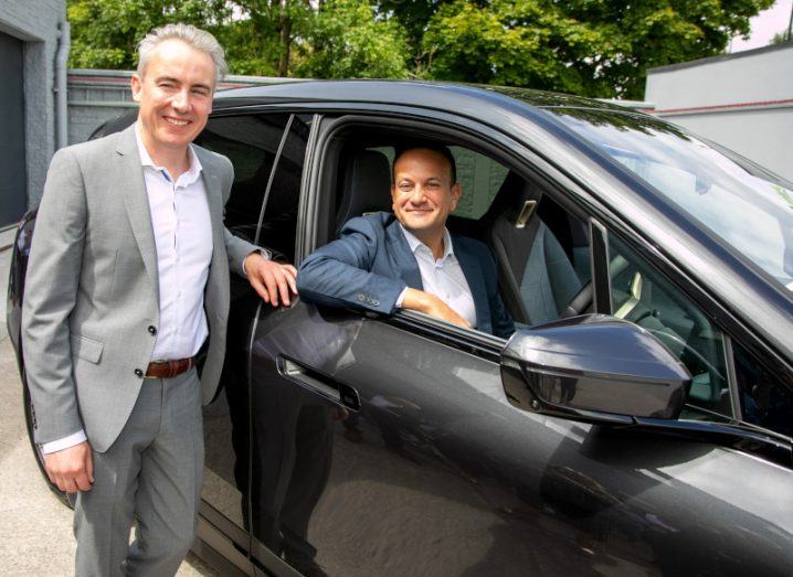 Future Mobility Campus Ireland, CEO, Russell Vickers and Tánaiste Leo Varadkar driving a self-parking car.