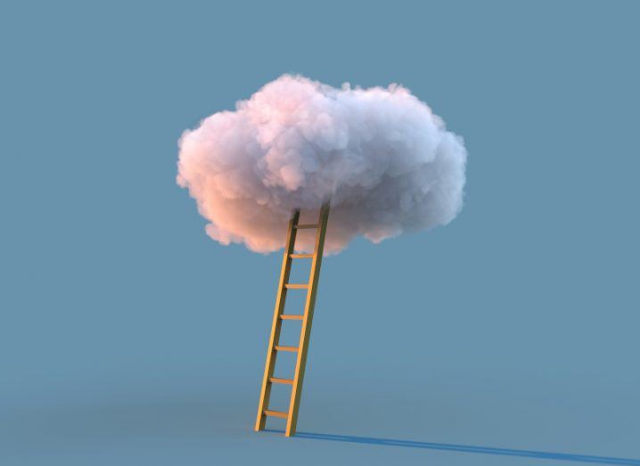 3D image of a ladder leading up to the rain-bearing grey cloud.