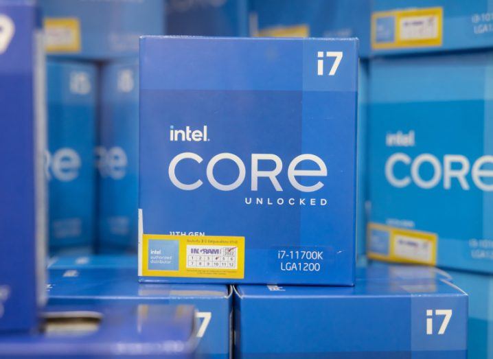 Intel Core i7 processors packaged in boxes for sale.